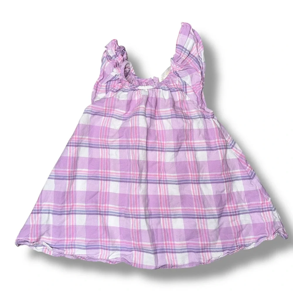 LoveShackFancy Plaid Dress Kids 2-3Y Purple Excellent Flutter Sleeve Cotton